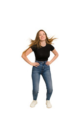 Young redhead woman jumping cut out isolated