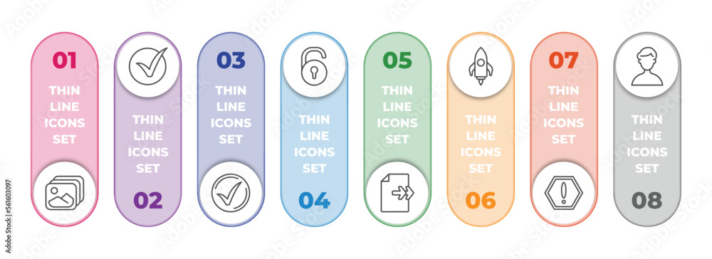 Poster user interface infographic element with outline icons and 8 step or option. user interface icons suc