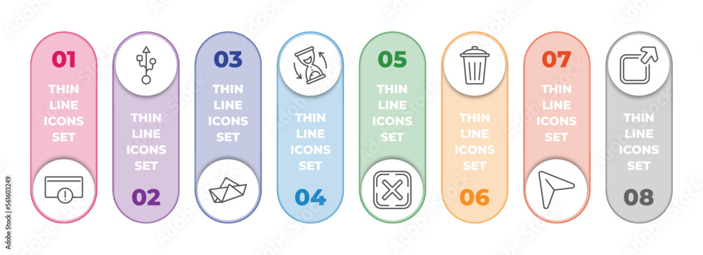 Poster user interface infographic element with outline icons and 8 step or option. user interface icons suc