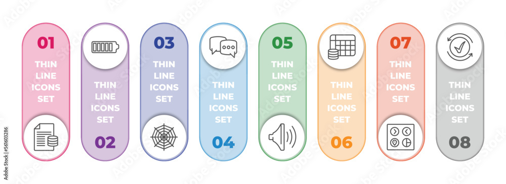 Poster user interface infographic element with outline icons and 8 step or option. user interface icons suc