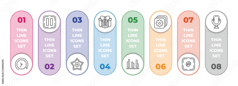 Poster user interface infographic element with outline icons and 8 step or option. user interface icons suc