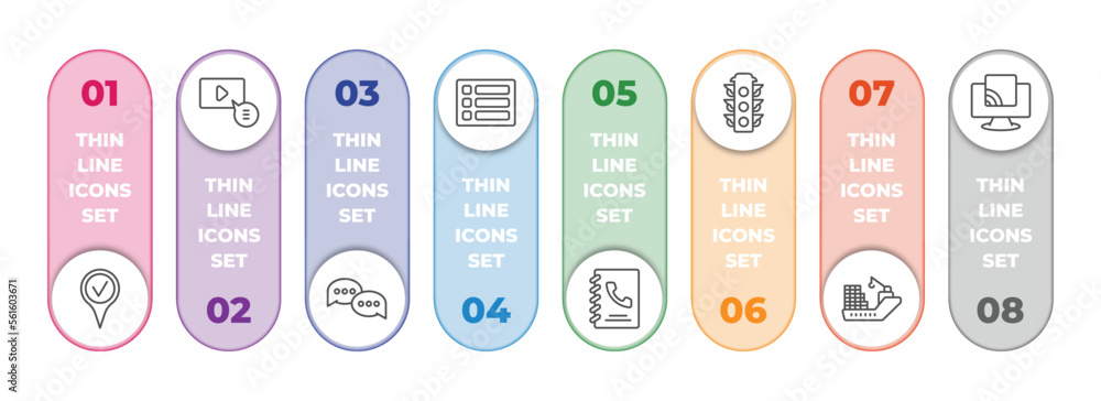 Poster ultimate glyphicons infographic element with outline icons and 8 step or option. ultimate glyphicons