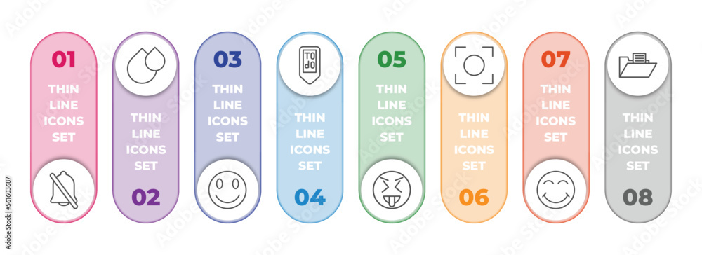Poster user interface infographic element with outline icons and 8 step or option. user interface icons suc