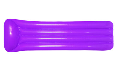 Purple inflatable floating pool raft mattress isolated on transparent background.
