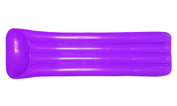 Purple inflatable floating pool raft mattress isolated on transparent background.