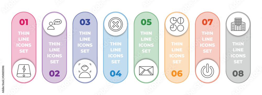 Poster user interface infographic element with outline icons and 8 step or option. user interface icons suc