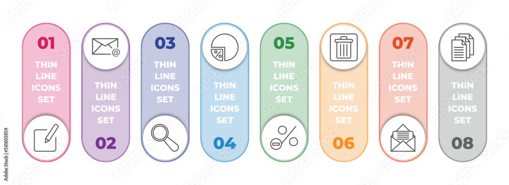 Poster user interface infographic element with outline icons and 8 step or option. user interface icons suc