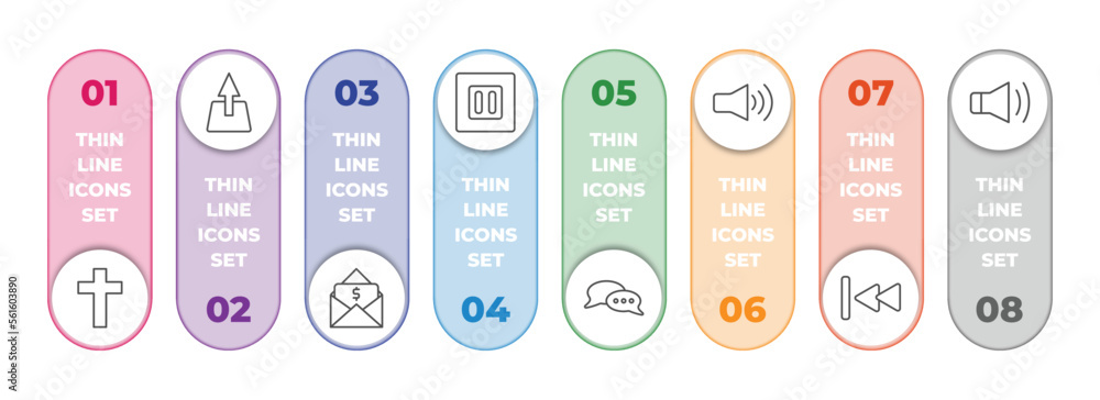 Poster user interface infographic element with outline icons and 8 step or option. user interface icons suc