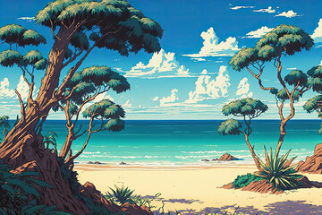 Obraz na płótnie Canvas Vacation beach surf landscape, Generative AI