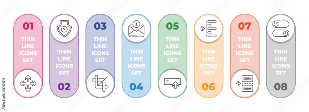 Poster user interface infographic element with outline icons and 8 step or option. user interface icons suc