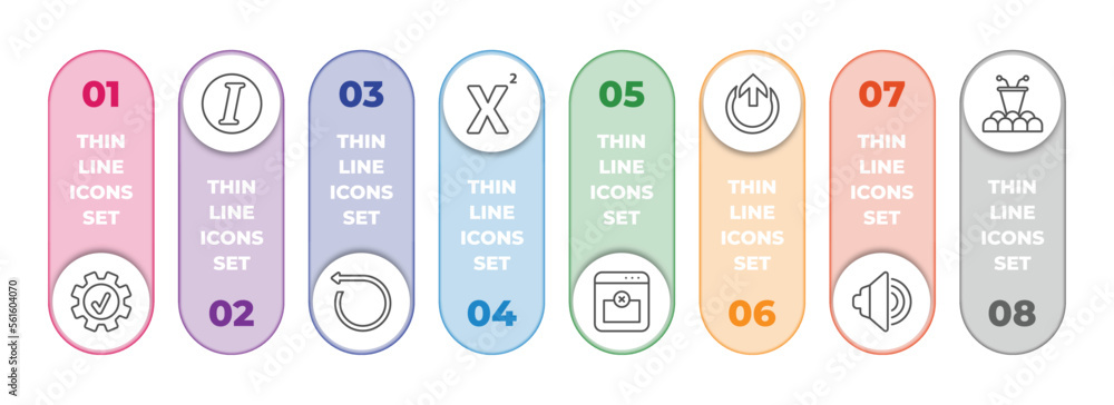 Poster user interface infographic element with outline icons and 8 step or option. user interface icons suc