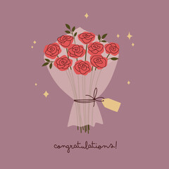 Red roses bouquet vector illustration.