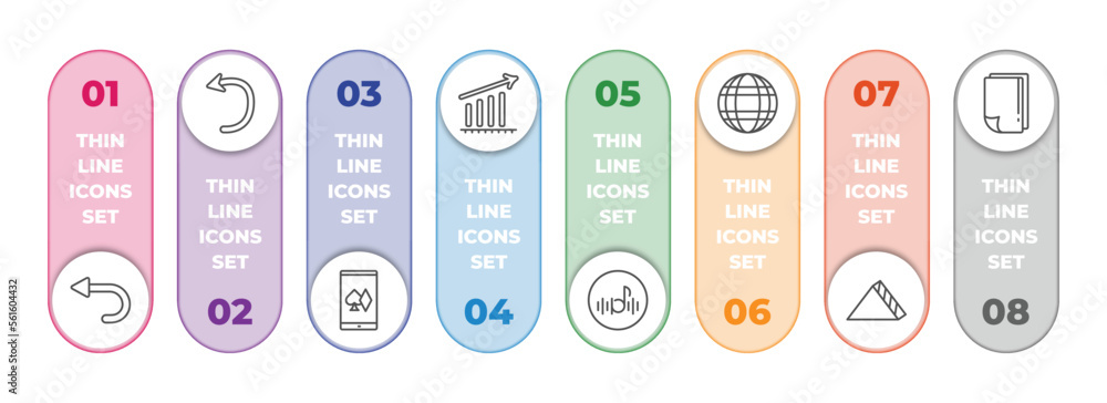 Aufkleber user interface infographic element with outline icons and 8 step or option. user interface icons suc