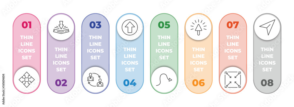 Poster user interface infographic element with outline icons and 8 step or option. user interface icons suc