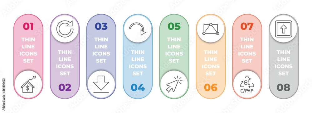 Poster user interface infographic element with outline icons and 8 step or option. user interface icons suc