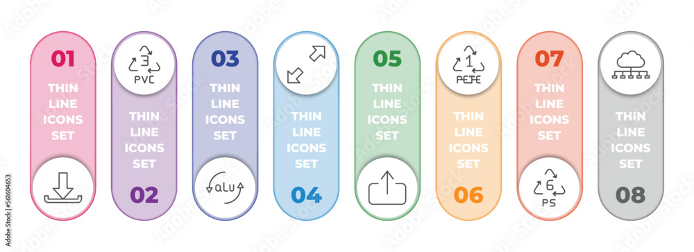 Poster user interface infographic element with outline icons and 8 step or option. user interface icons suc