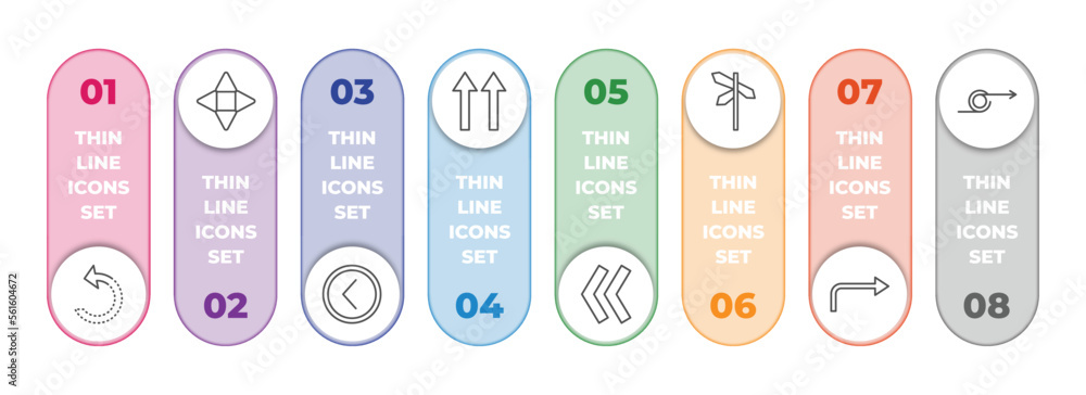 Poster user interface infographic element with outline icons and 8 step or option. user interface icons suc