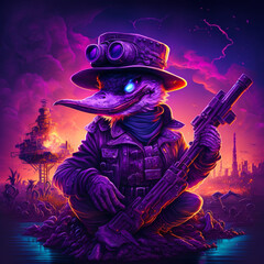 Naklejka premium Duck soldier with rifle