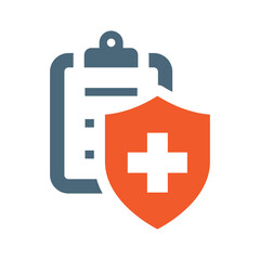Obraz premium Patient card vector icon. Medical document clipboard with shield and cross filled symbol.