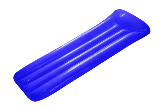 Blue inflatable floating pool raft mattress isolated on transparent.