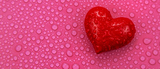 Wet heart background valentine. Selective focus. Red.