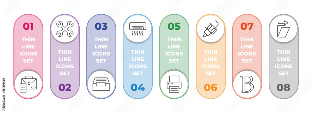 Poster tools and utensils infographic element with outline icons and 8 step or option. tools and utensils i