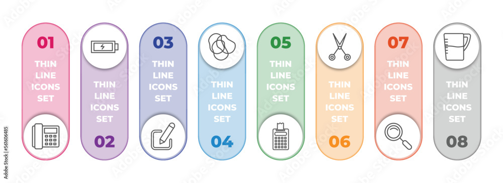 Poster tools and utensils infographic element with outline icons and 8 step or option. tools and utensils i