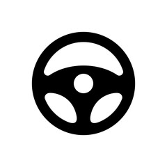 Fototapeta premium Car steering wheel silhouette. Black wheel transport control with classic tuning and simple vector drive