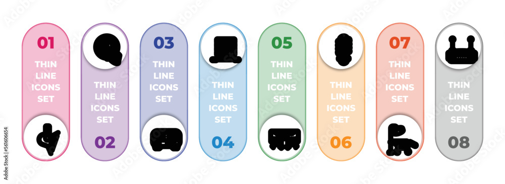 Poster technology infographic element with outline icons and 8 step or option. technology icons such as spo