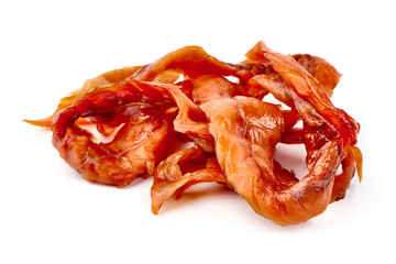 Jerked salmon strips, isolated on white background. High resolution image.