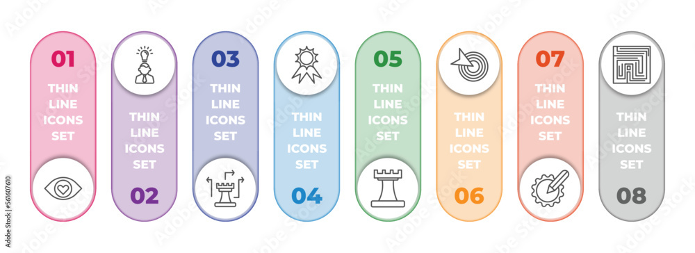 Poster startup stategy and infographic element with outline icons and 8 step or option. startup stategy and