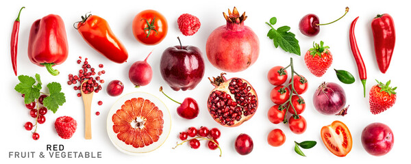 Red fruit and vegetable mix creative layout.