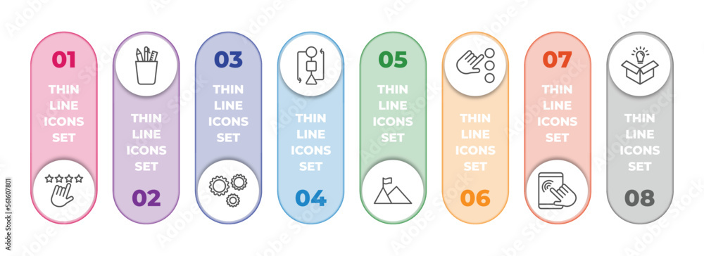Poster startup stategy and infographic element with outline icons and 8 step or option. startup stategy and