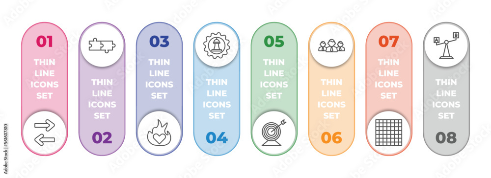 Poster startup stategy and infographic element with outline icons and 8 step or option. startup stategy and
