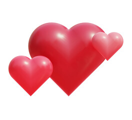 3D rendering. Red heart and pink heart icon. 14 February Happy Valentine's day.
