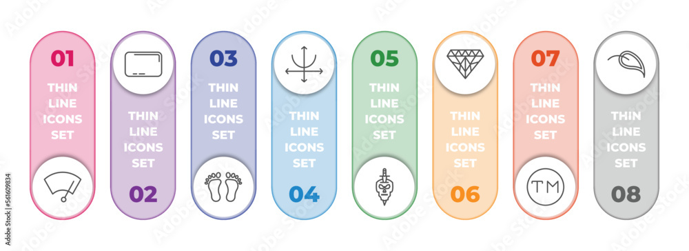 Poster shapes infographic element with outline icons and 8 step or option. shapes icons such as winshield w