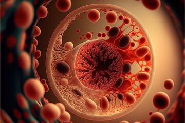 Anemia under microscope view. illustration created by generative AI - obrazy, fototapety, plakaty
