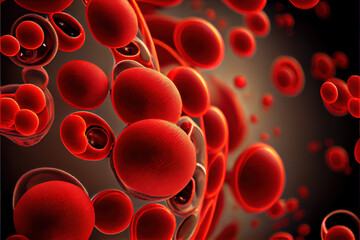 Red blood cells flowing in veins macro close view with Generative AI