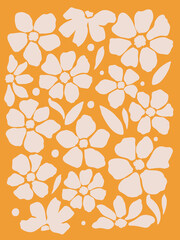 Floral decorative wallpaper in orange tone. Delicate, light-toned pattern with botanical elements. Nature-inspired poster for accent wall. Wall decor and mural for nursery. Flowers background. © blossomstar