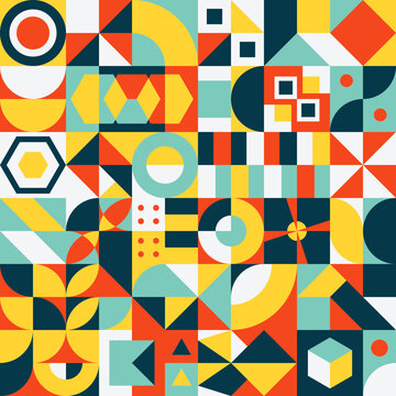 Colorful abstract pattern design in retro style.pattern design with primitive shapes elements for print, textile. Abstract background