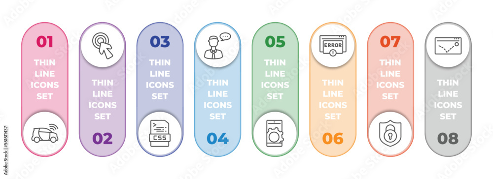 Poster programming infographic element with outline icons and 8 step or option. programming icons such as s