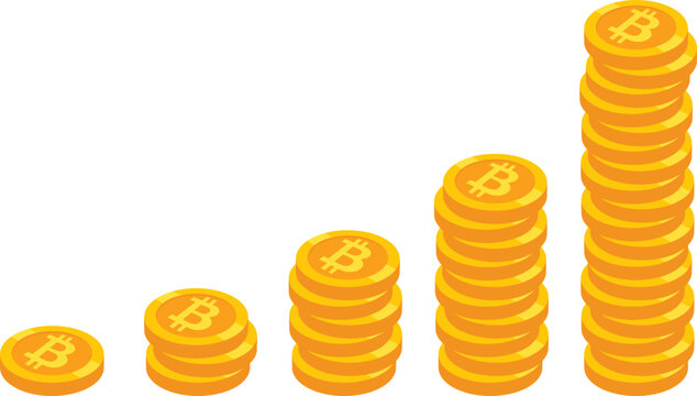 Isometric bitcoin stack like income graph, the stack of bitcoin, investment