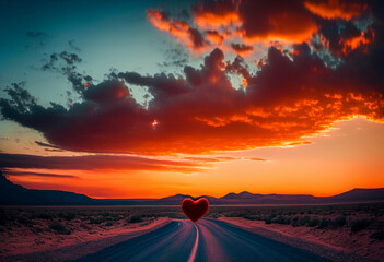 Fototapeta na wymiar Road and heart. Road to your love..