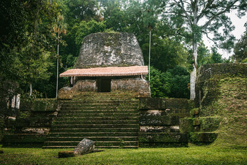 Mayan pyramid on the seven temple plaza in Tikal