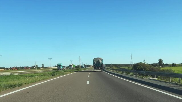 Dashcam view of a car driving on the highway in Morocco