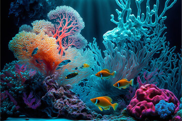colored fish in the sea reef, Generative Ai