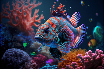 colored fish in the sea reef, Generative Ai
