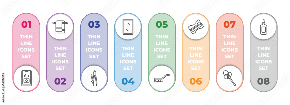 Poster miscellaneous infographic element with outline icons and 8 step or option. miscellaneous icons such 