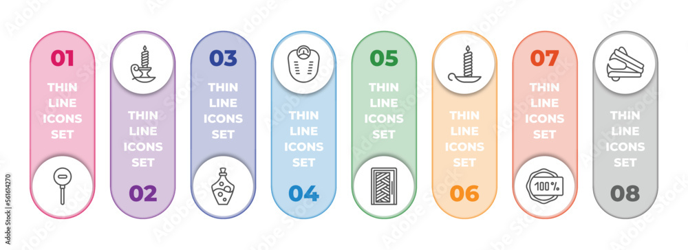 Poster miscellaneous infographic element with outline icons and 8 step or option. miscellaneous icons such 