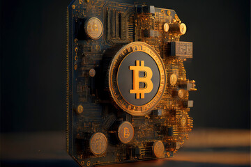 cryptocurrency, bitcoin crypto mining concept, cryptocurrencies on technology background, cpu, GPU process and blockchain mining, created with Generative AI technology